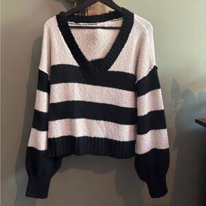 5.) Wild Skye / Striped V-Neck Sweater / Black & White